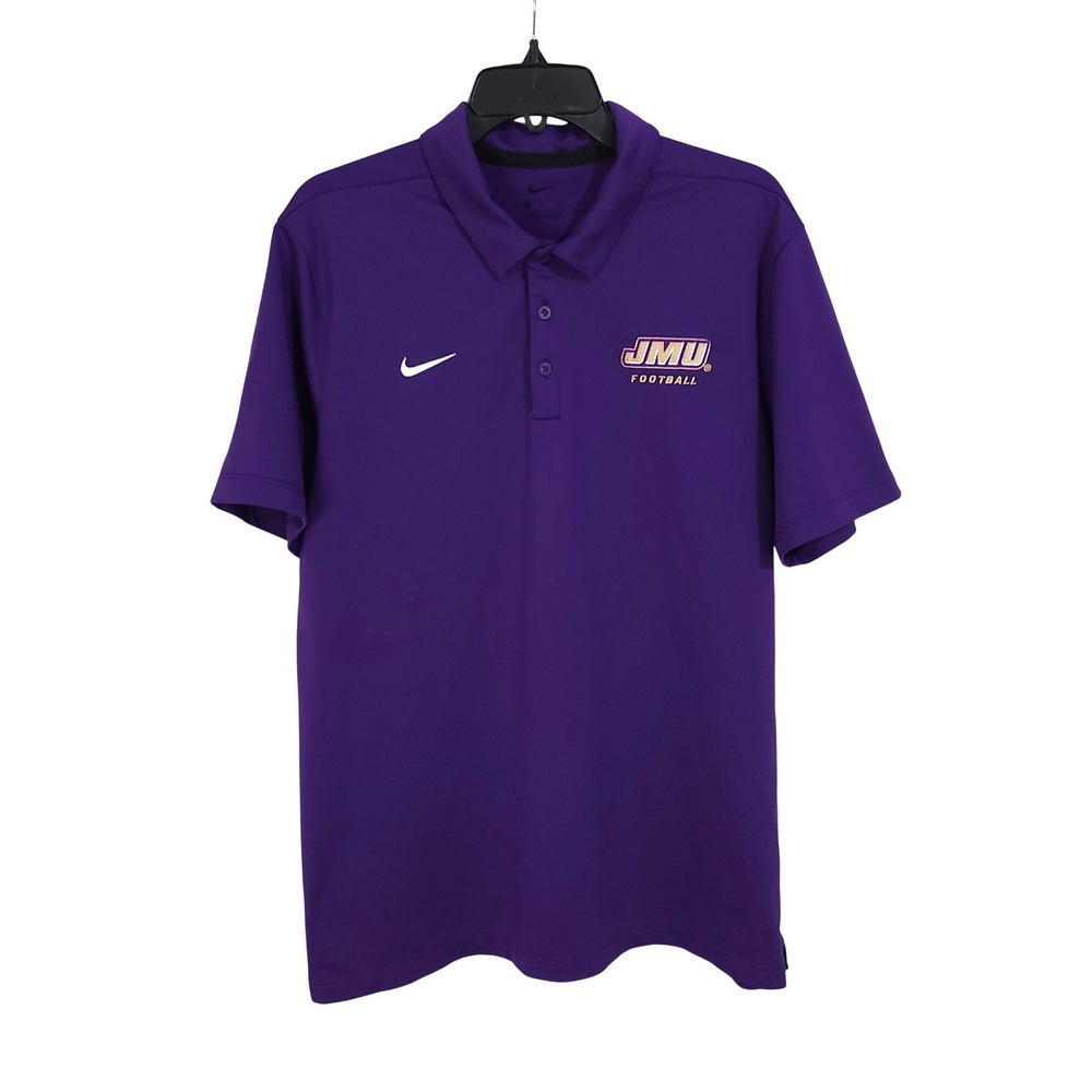 Nike JMU James Madison Dukes Football Polo Shirt Mens Large Purple Short Sleeve